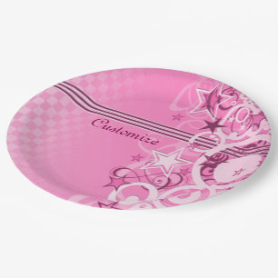 Retro Circles & Stars Pink Paper Plates
