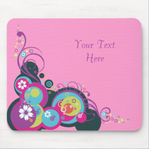 Retro Circles, Swirls & Flowers Mouse Pad