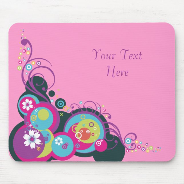 Retro Circles, Swirls & Flowers Mouse Pad (Front)