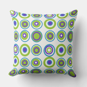 Retro Circles Teal Purple Green On White Cushion