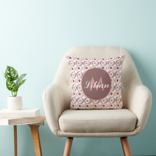 Retro Circular Earthy Tone Pink Monogrammed      Cushion