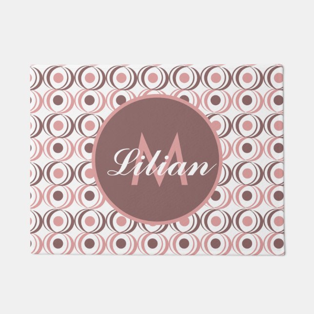 Retro Circular Earthy Tone Pink Monogrammed       Doormat (Front)
