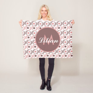 Retro Circular Earthy Tone Pink Monogrammed      Fleece Blanket