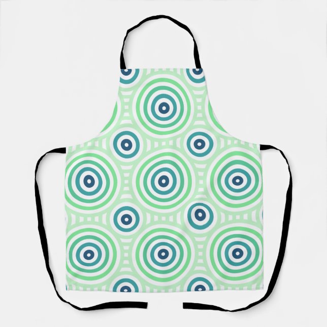 Retro Circular Geometric Pattern in Green & Blue Apron (Front)