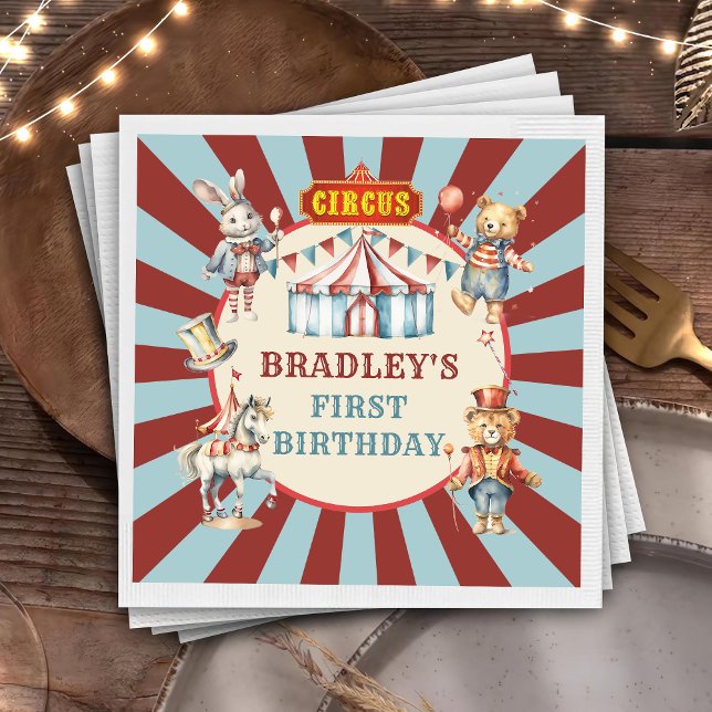 Retro Circus Animals Carnival Festival Birthday Napkin (Creator Uploaded)