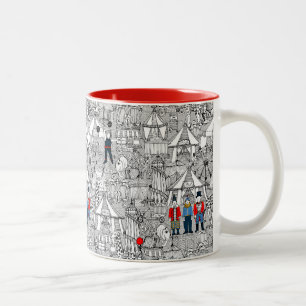 retro circus bw col Two-Tone coffee mug