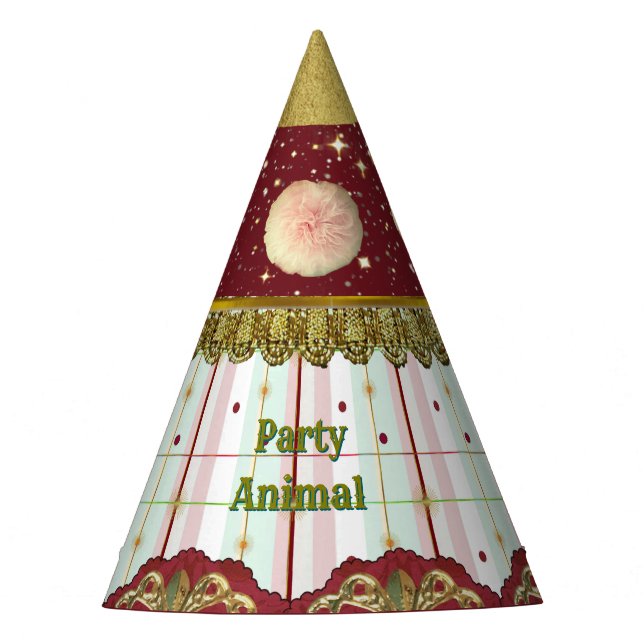Retro Circus Carnival Party Hat - Pink Puffs (Front)