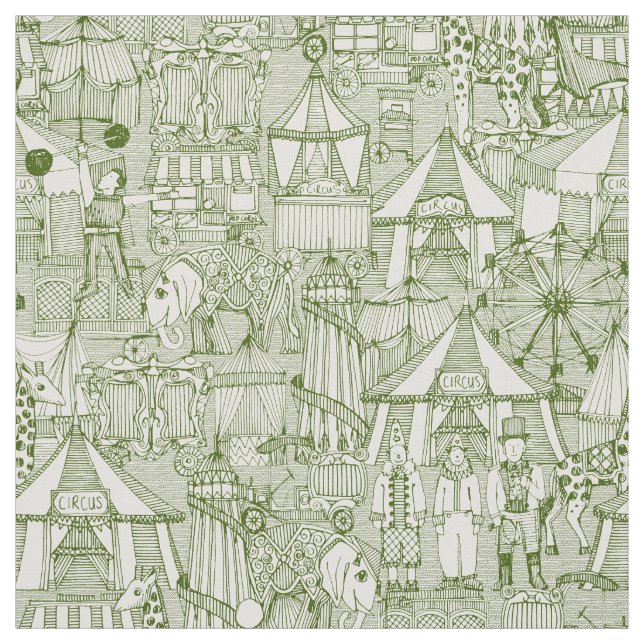 retro circus green ivory fabric (Swatch)