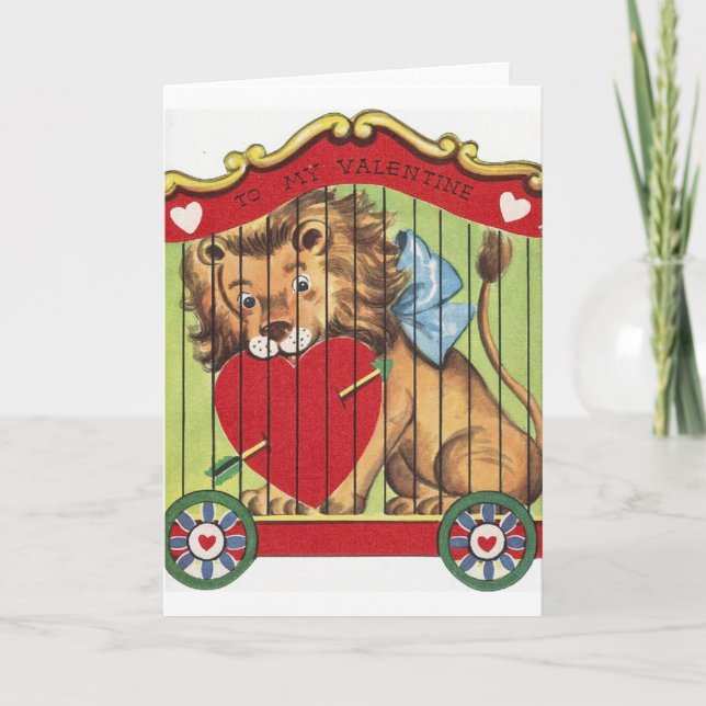 Retro Circus Lion Valentine's Day Card (Front)