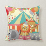 Retro Circus  MOJO Pillow<br><div class="desc">Retro Circus throw pillow,  so cute and perfect for kids who love the circus and circus animals! With a red,  cream,  and blue big top circus tent,  balloons,  multicolor dots and flags,  a tiger,  lion,  and elephant any child will love this pillow as an addition to their bedroom decor!</div>