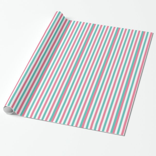 Retro Circus Stripes in Pink and Teal Wrapping Paper (Unrolled)