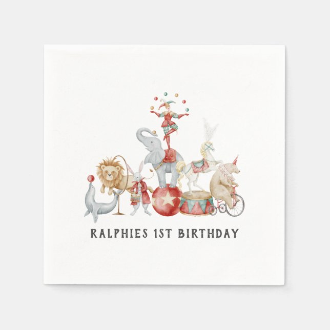 Retro Circus Theme Birthday Paper Napkins (Front)