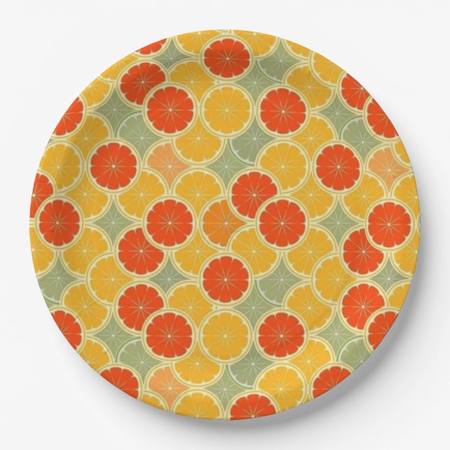 Retro Citrus Fruit Cheerful  Paper Plate (Front)