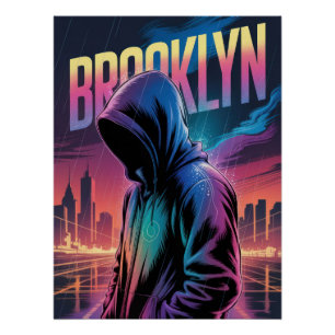 Retro City Night Poster – Vibrant Neon Hooded