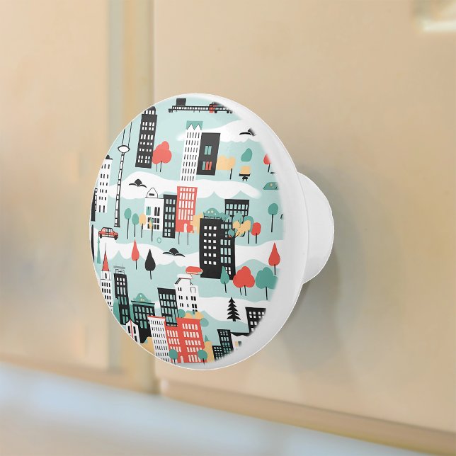 Retro Cityscape Aqua Black Red Ceramic Knob (Creator Uploaded)