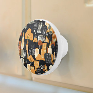 Retro Cityscape Black Tan Rust Ceramic Knob