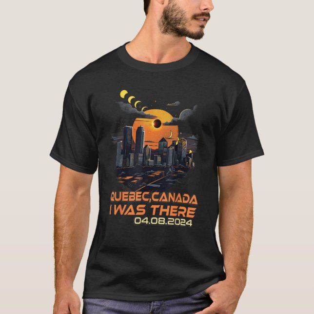 Retro Cityscape Total Solar Eclipse 2024 Quebec Ca T-Shirt (Front)