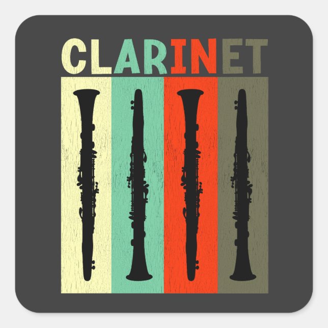 Retro Clarinet Square Sticker (Front)
