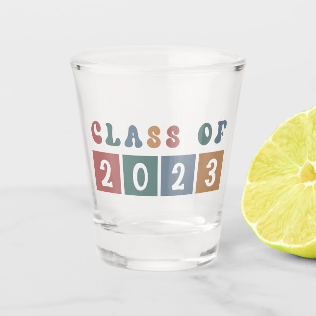 Retro Class of 2023 College graduation Gift Shot Glass (Front)