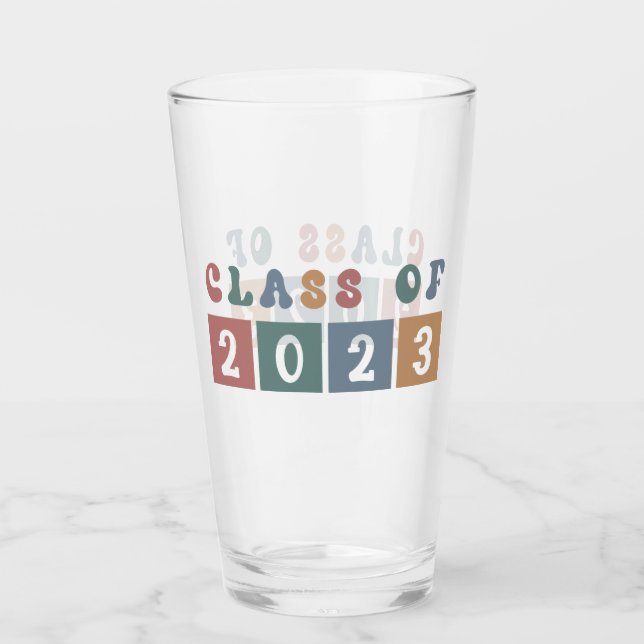 Retro Class of 2023 School College graduation Gift Glass (Front)
