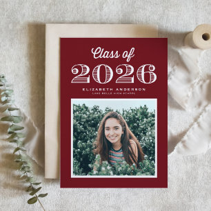 Retro Class of 2024 Burgundy Photo Graduation Invitation