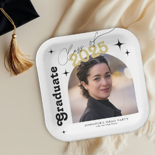 Retro Class of 2026 Photo Graduation Paper Plate