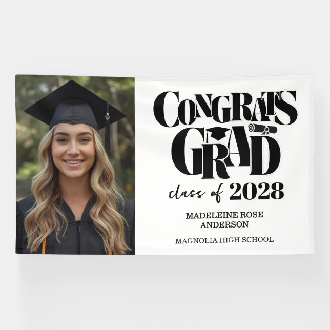 Retro Class of Congrats Graduation Black  Banner (Horizontal)