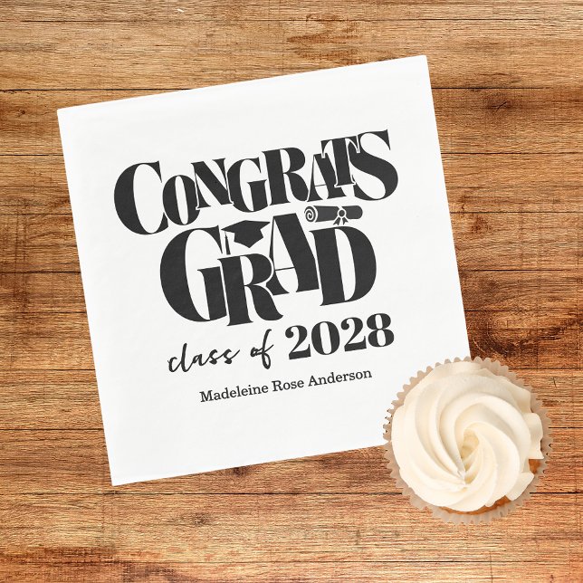 Retro Class of Congrats Graduation Black  Napkin (Creator Uploaded)