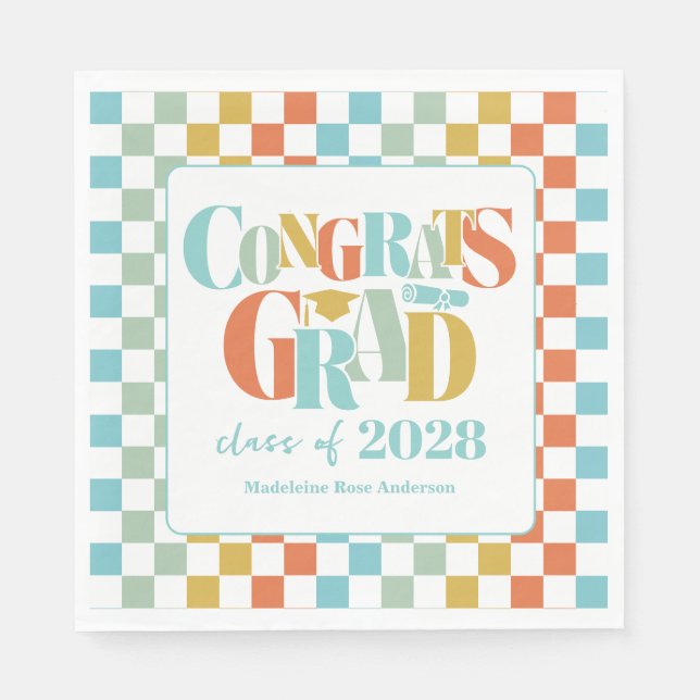 Retro Class of Congrats Graduation   Napkin (Front)