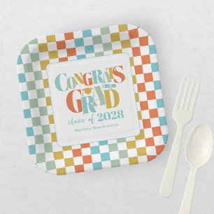 Retro Class of Congrats Graduation Paper Plate