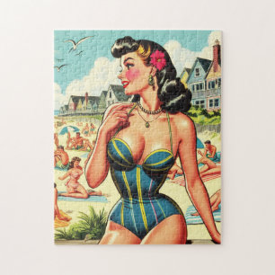 Retro Classic Beach Pin Up Jigsaw Puzzle