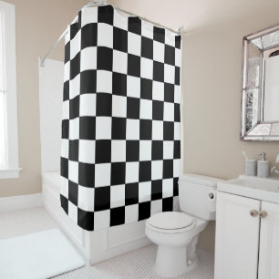 Retro Classic Black White Chequered Shower Curtain
