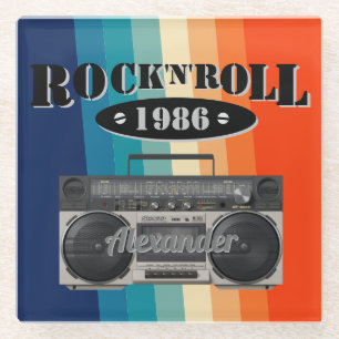 Retro classic boom box rock n roll music vintage glass coaster