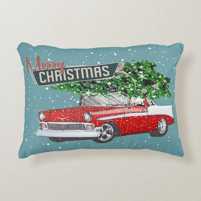 Retro Classic Car Merry Christmas Happy New Year  Decorative Cushion (Front)