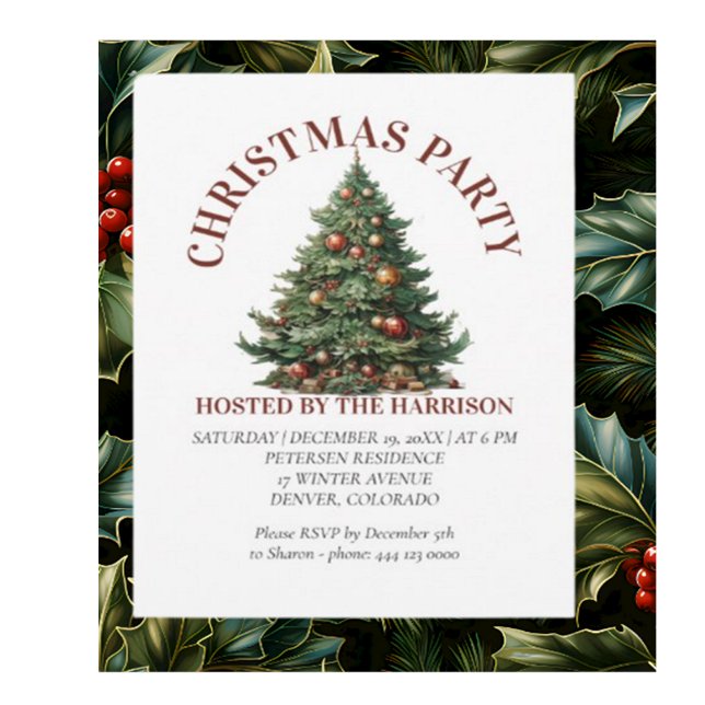 Retro Classic Cute Christmas Tree  Invitation (Personalised Christmas Cards)