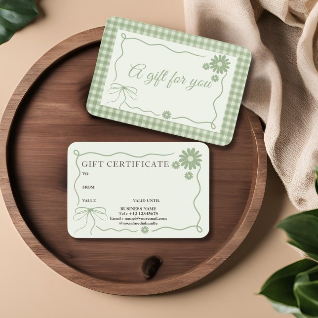 Retro Classic Green Plaid Ribbon Flower Gift Card (Creator Uploaded)