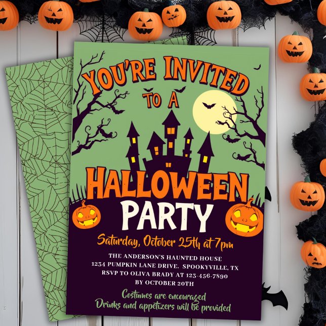 Retro Classic Haunted House Halloween Party Invitation (Retro Classic Haunted House Halloween Party Invitation)