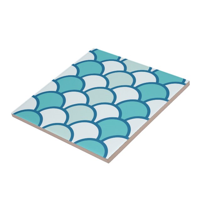 retro, classic, pattern, teal, vintage ceramic tile (Side)