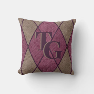 Retro Classic Purple Diamond Argyle Monogram Cushion