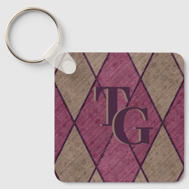 Retro Classic Purple Diamond Argyle Monogram Key Ring (Front)