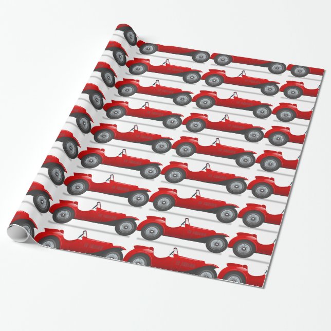 Retro Classic Red Race Car Gift Wrapping Paper (Unrolled)