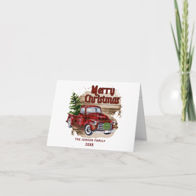 Retro Classic Rustic Christmas Red Truck Holiday Card (Front)