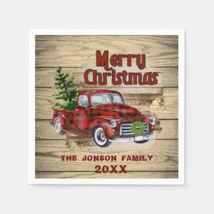 Retro Classic Rustic  Christmas Red Truck Holiday Napkin
