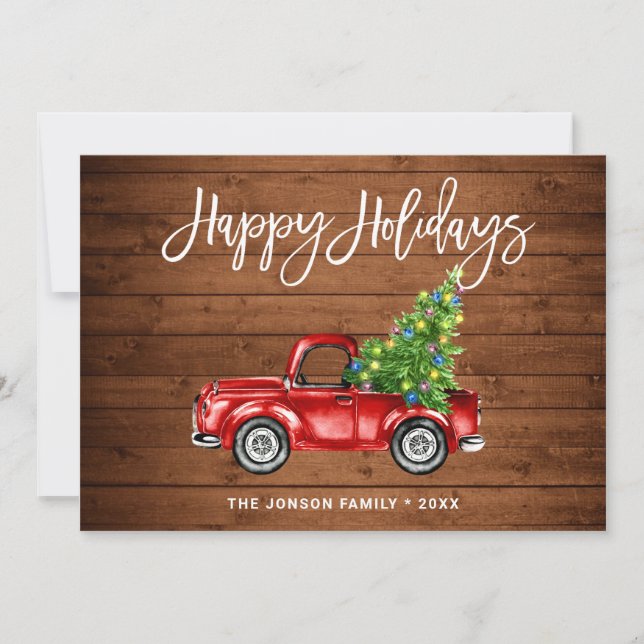 Retro Classic Rustic Red Truck Christmas Greeting Holiday Card (Front)