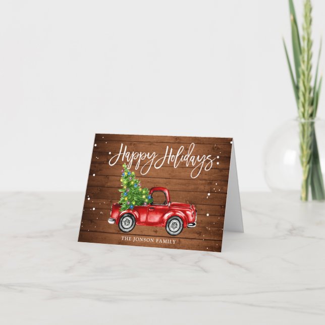 Retro Classic Rustic Red Truck Christmas Greeting Holiday Card (Front)