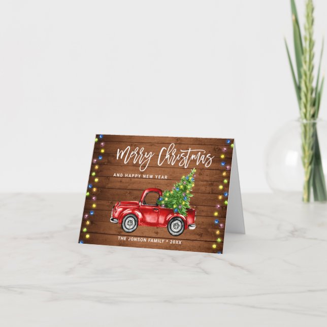 Retro Classic Rustic Red Truck Christmas Greeting Holiday Card (Front)