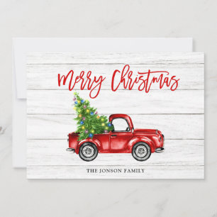 Retro Classic Rustic Red Truck Christmas Greeting Holiday Card