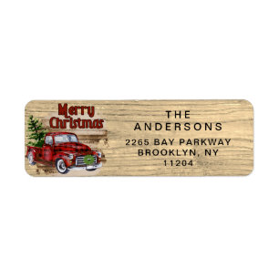 Retro Classic Rustic Wood Merry Christmas Truck Return Address Label