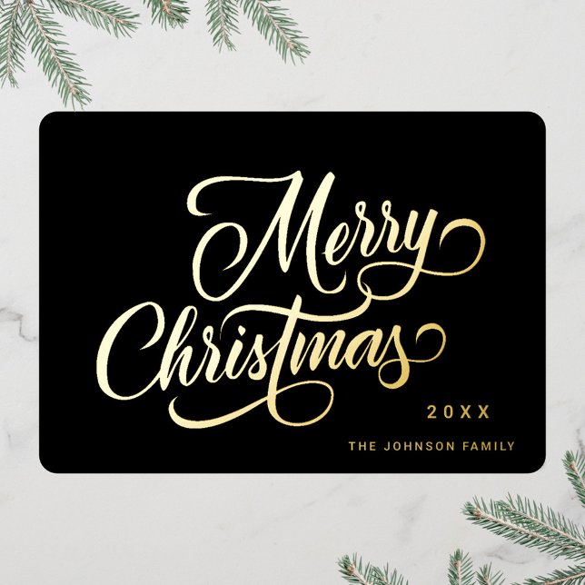 Retro Classic Sparkle Merry Christmas Gold Foil Holiday Card (Creator Uploaded)