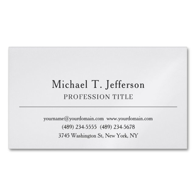 Retro Classical Elegant Plain Simple Grey Magnetic Business Card (Front)